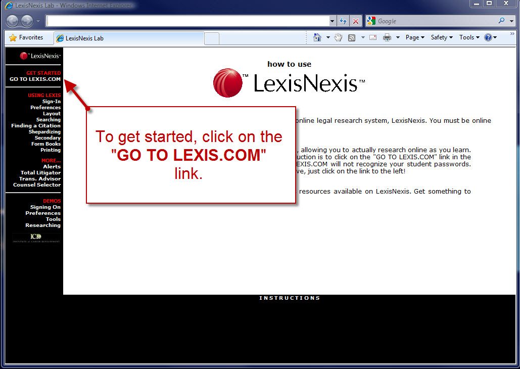 First click on the Lexis link . . .